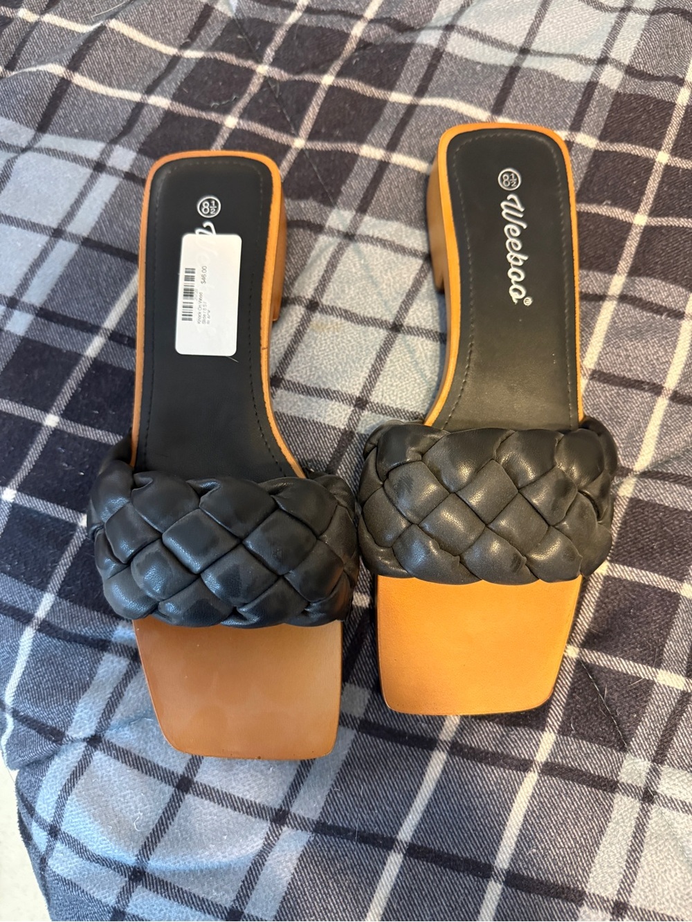 Black Braided Slide Sandals with Tan Footbed